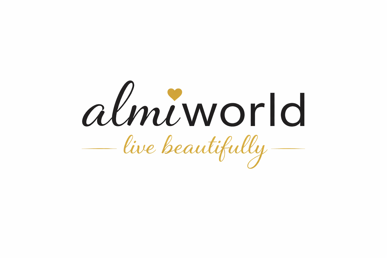 Almiworld logo with gold heart and “live beautifully” tagline