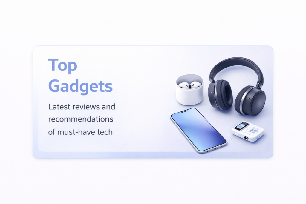 Top gadgets including headphones, smartphone and wireless devices for everyday use