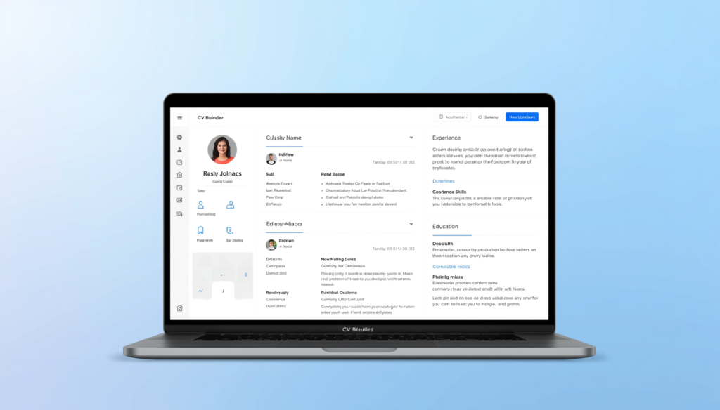 CV builder interface showing resume creation and editing tools